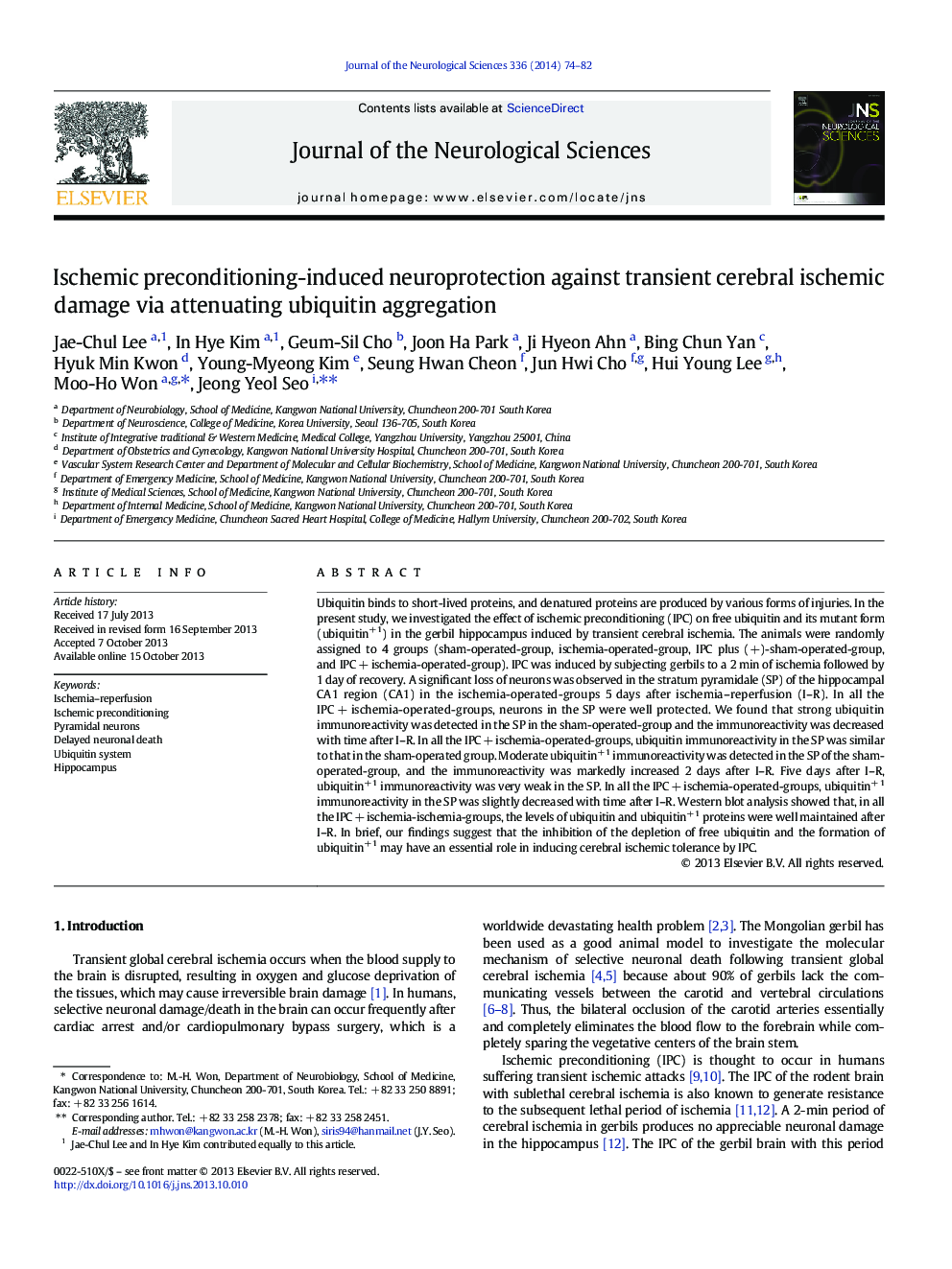 Ischemic preconditioning-induced neuroprotection against transient cerebral ischemic damage via attenuating ubiquitin aggregation