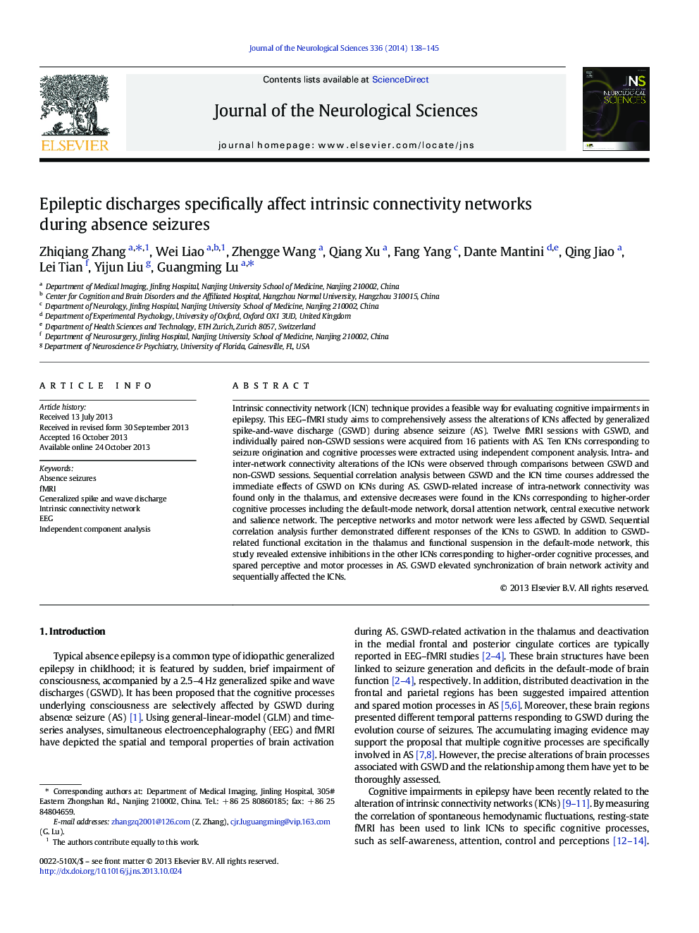 Epileptic discharges specifically affect intrinsic connectivity networks during absence seizures