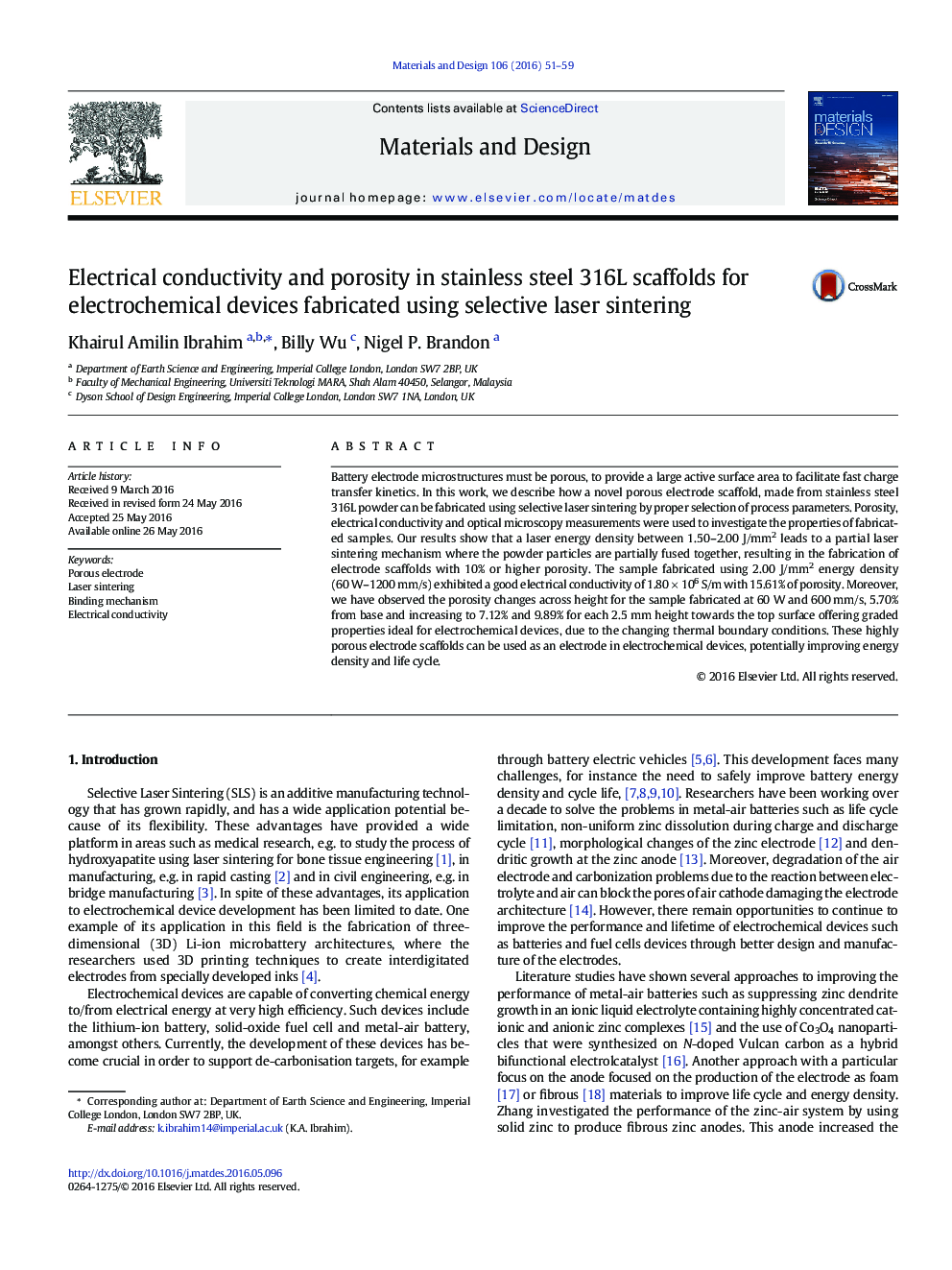 Electrical conductivity and porosity in stainless steel 316L scaffolds for electrochemical devices fabricated using selective laser sintering