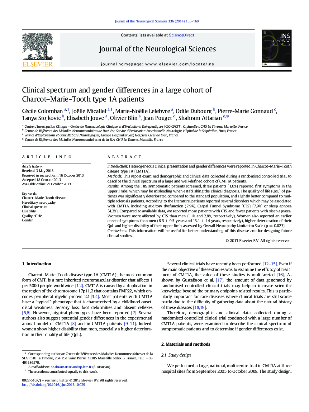 Clinical spectrum and gender differences in a large cohort of Charcot-Marie-Tooth type 1A patients