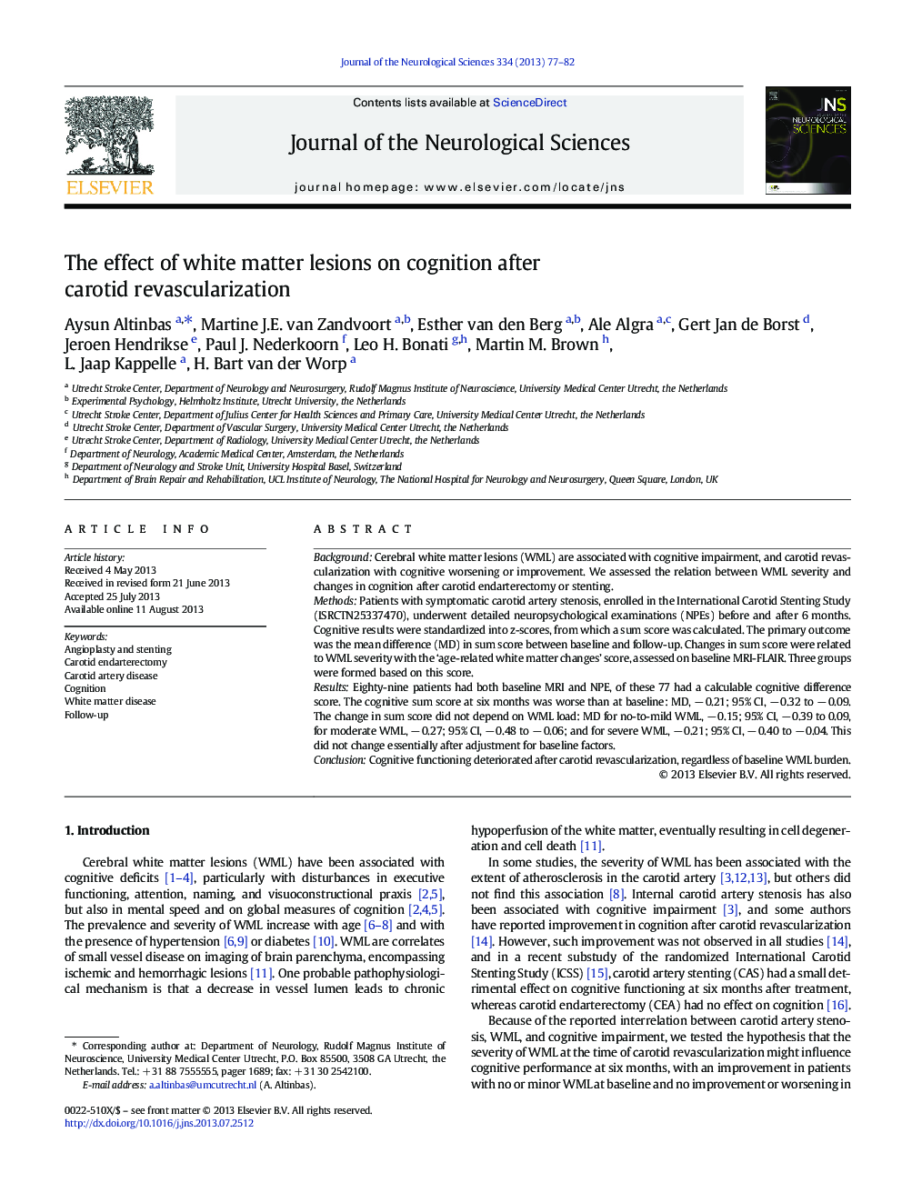 The effect of white matter lesions on cognition after carotid revascularization