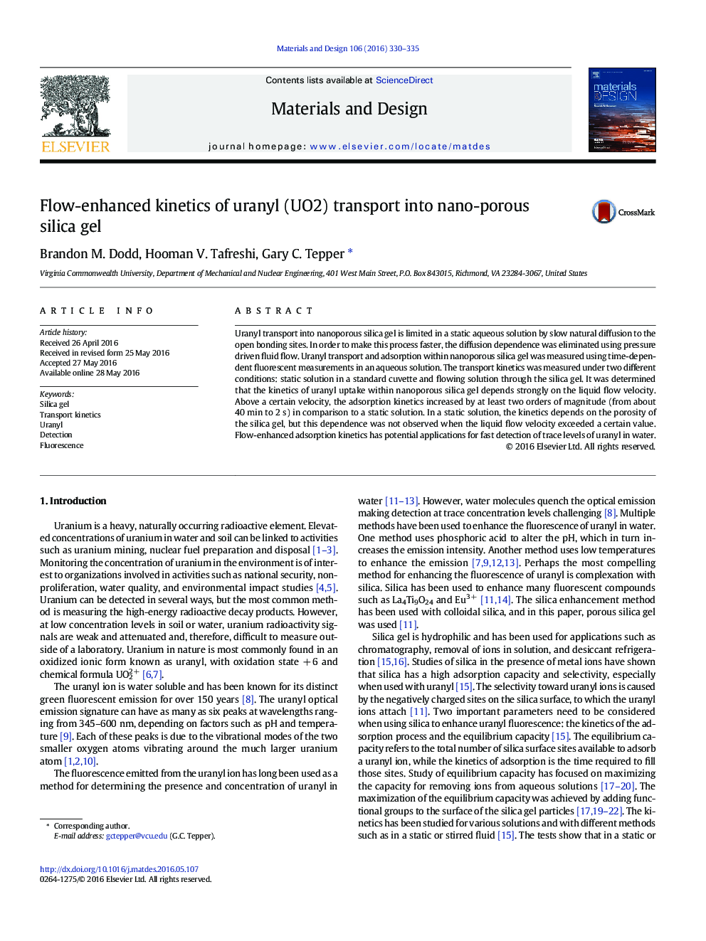 Flow-enhanced kinetics of uranyl (UO2) transport into nano-porous silica gel