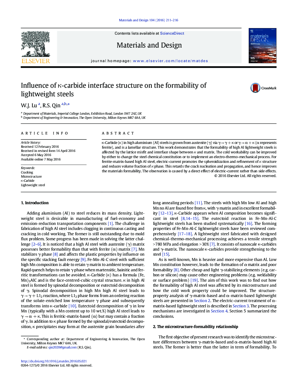 Influence of κ-carbide interface structure on the formability of lightweight steels