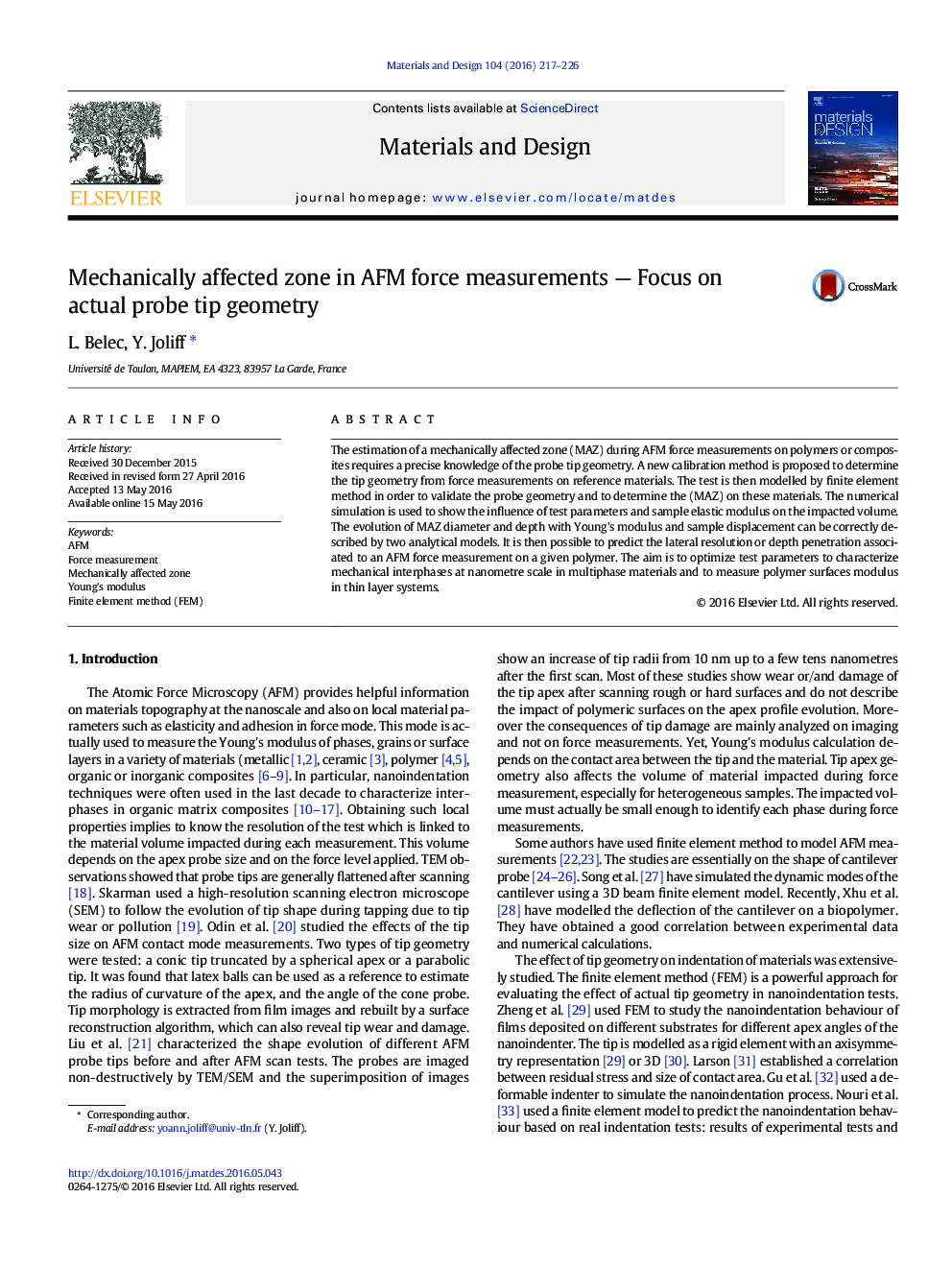 Mechanically affected zone in AFM force measurements — Focus on actual probe tip geometry