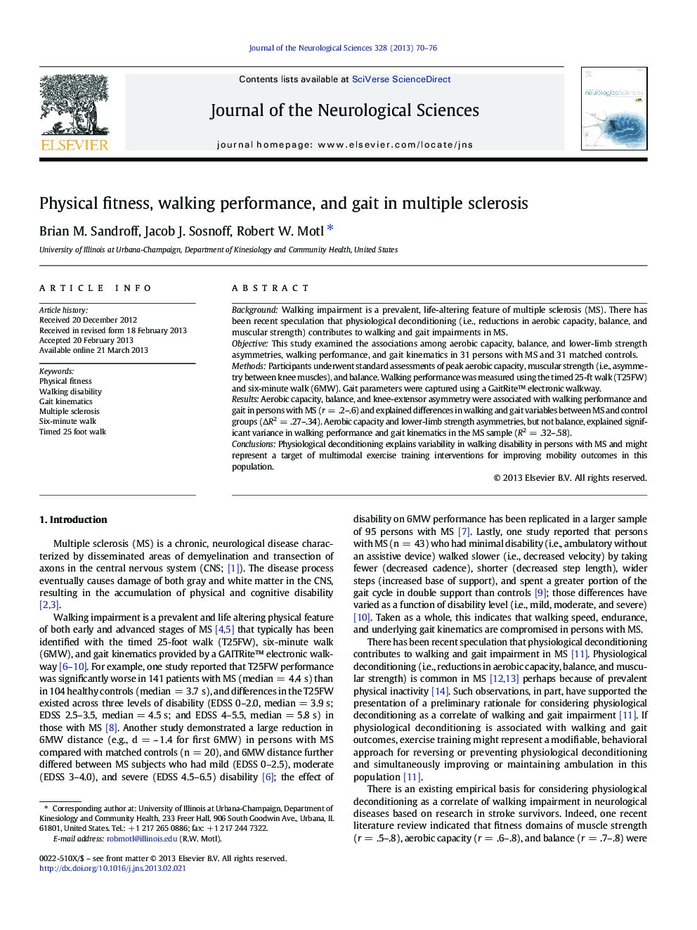 Physical fitness, walking performance, and gait in multiple sclerosis