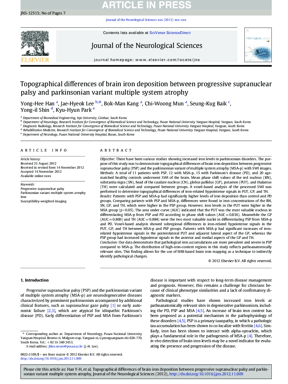 Topographical differences of brain iron deposition between progressive supranuclear palsy and parkinsonian variant multiple system atrophy