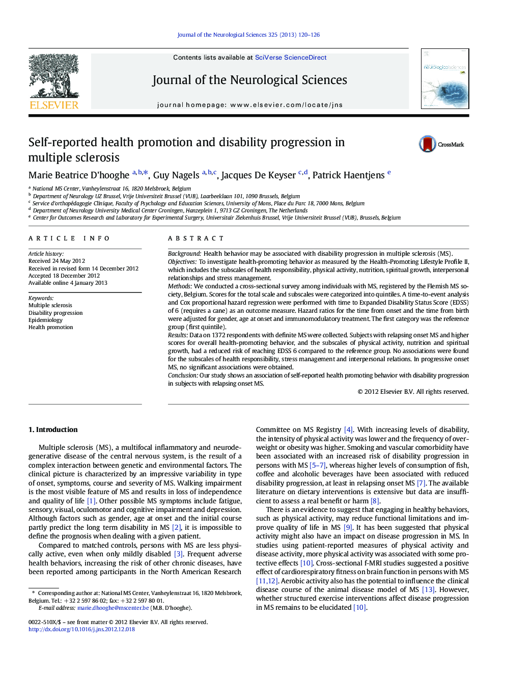 Self-reported health promotion and disability progression in multiple sclerosis