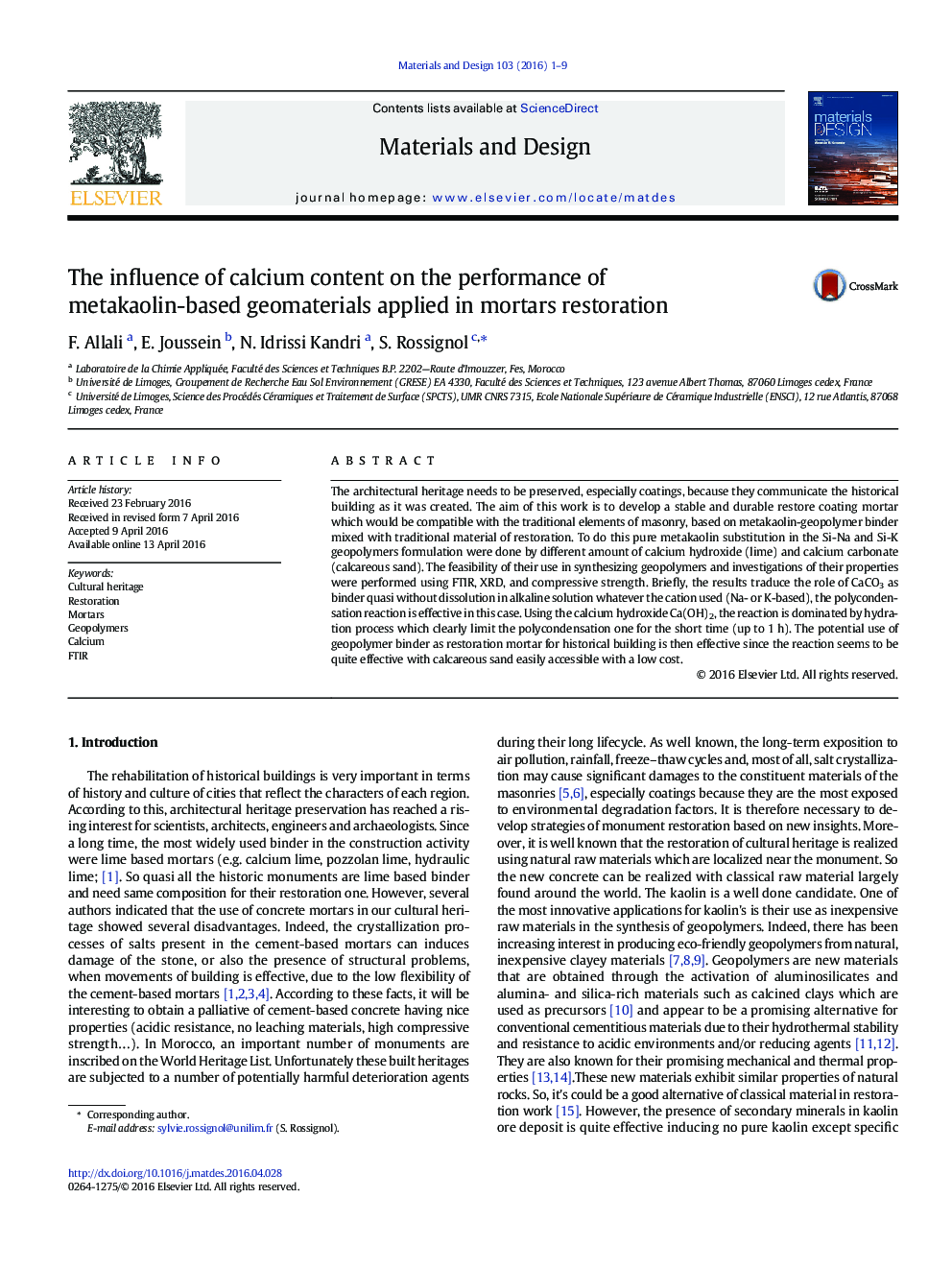 The influence of calcium content on the performance of metakaolin-based geomaterials applied in mortars restoration