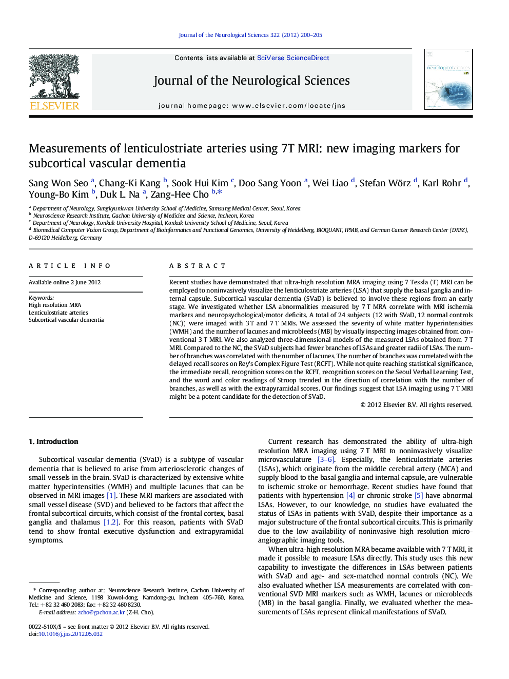 Measurements of lenticulostriate arteries using 7T MRI: new imaging markers for subcortical vascular dementia