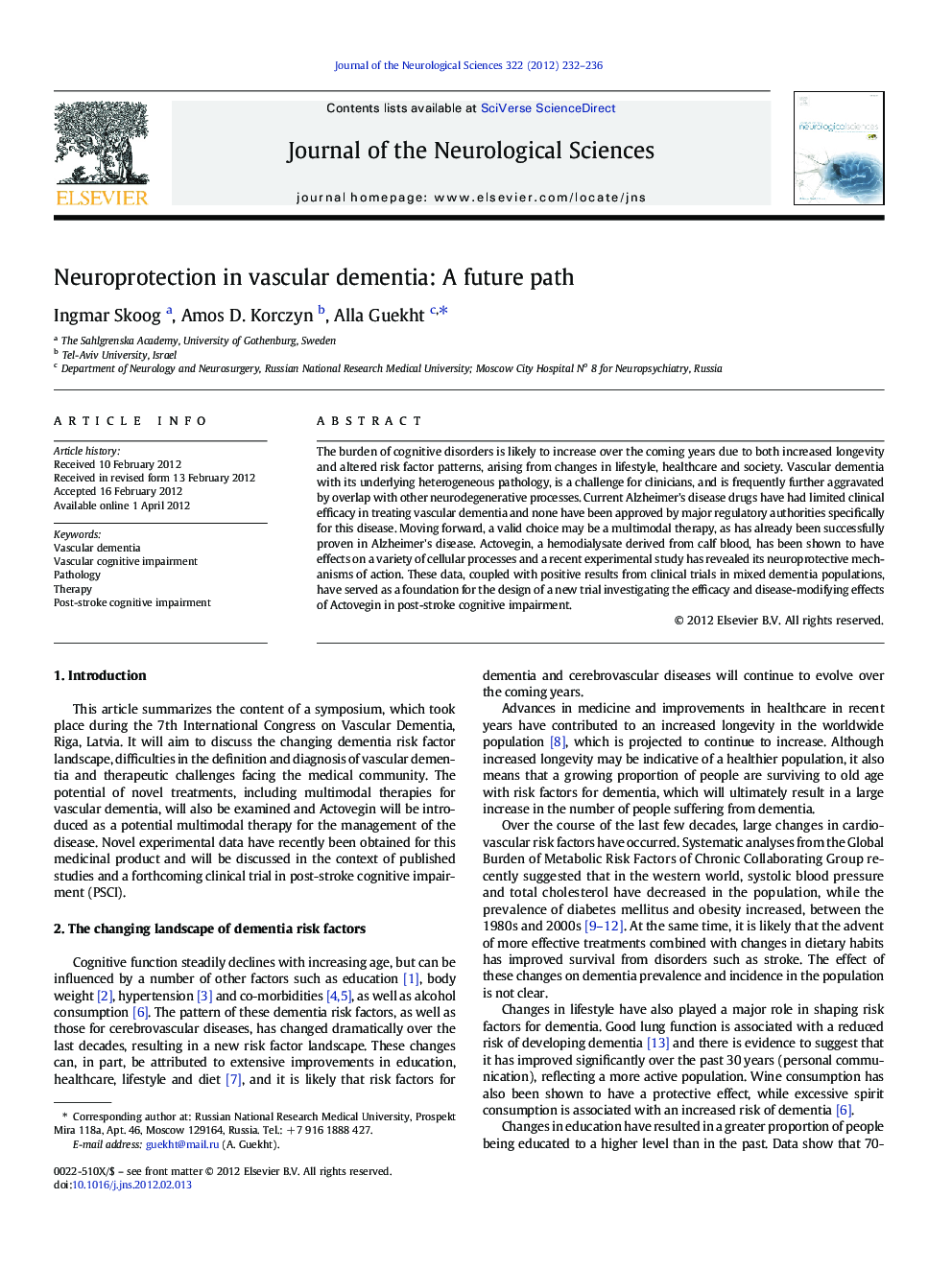 Neuroprotection in vascular dementia: A future path