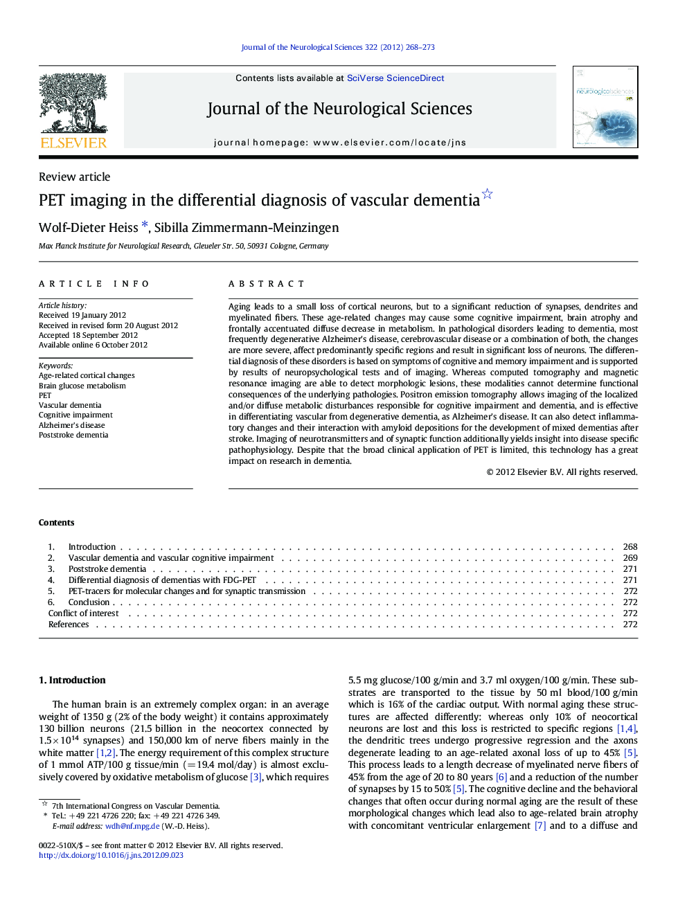 PET imaging in the differential diagnosis of vascular dementia