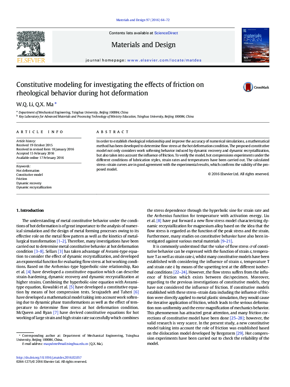 Constitutive modeling for investigating the effects of friction on rheological behavior during hot deformation