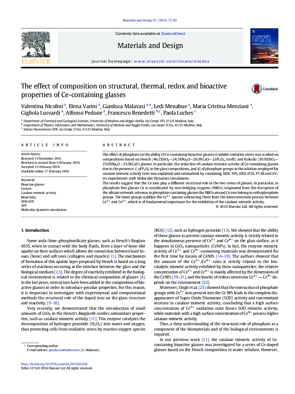 The effect of composition on structural, thermal, redox and bioactive properties of Ce-containing glasses