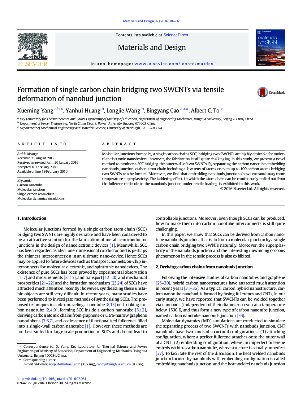 Formation of single carbon chain bridging two SWCNTs via tensile deformation of nanobud junction