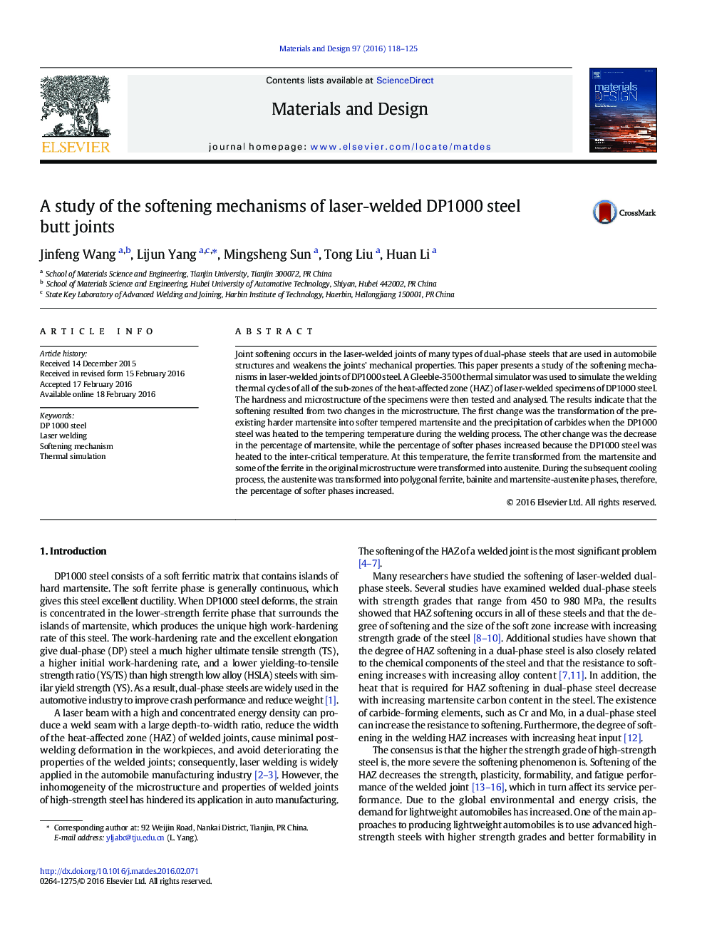 A study of the softening mechanisms of laser-welded DP1000 steel butt joints