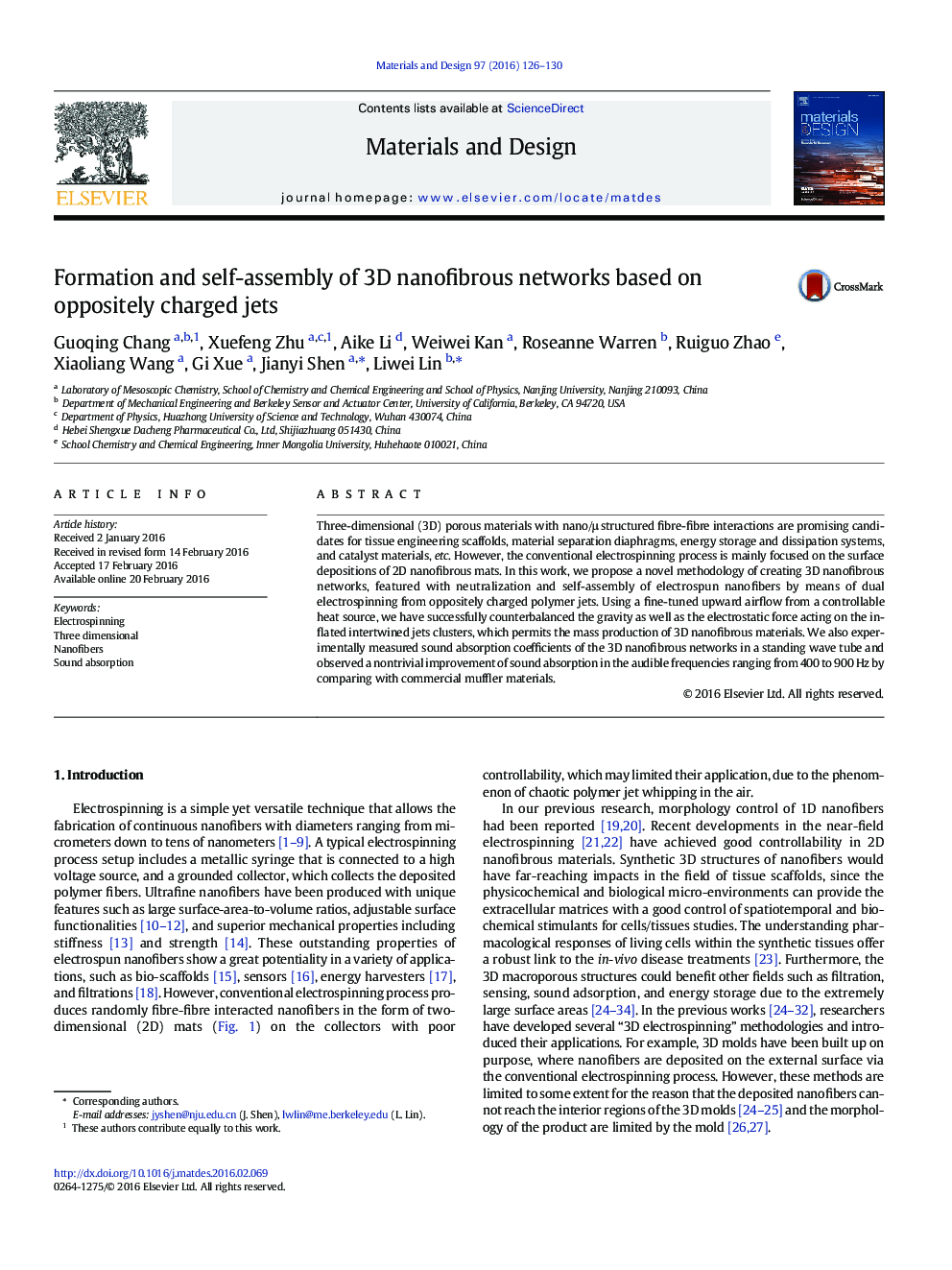 Formation and self-assembly of 3D nanofibrous networks based on oppositely charged jets