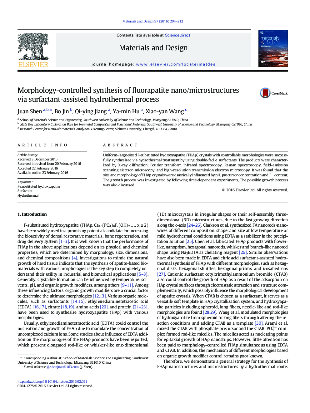 Morphology-controlled synthesis of fluorapatite nano/microstructures via surfactant-assisted hydrothermal process