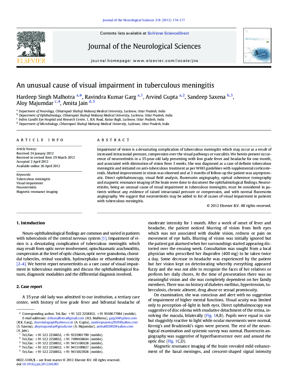 An unusual cause of visual impairment in tuberculous meningitis