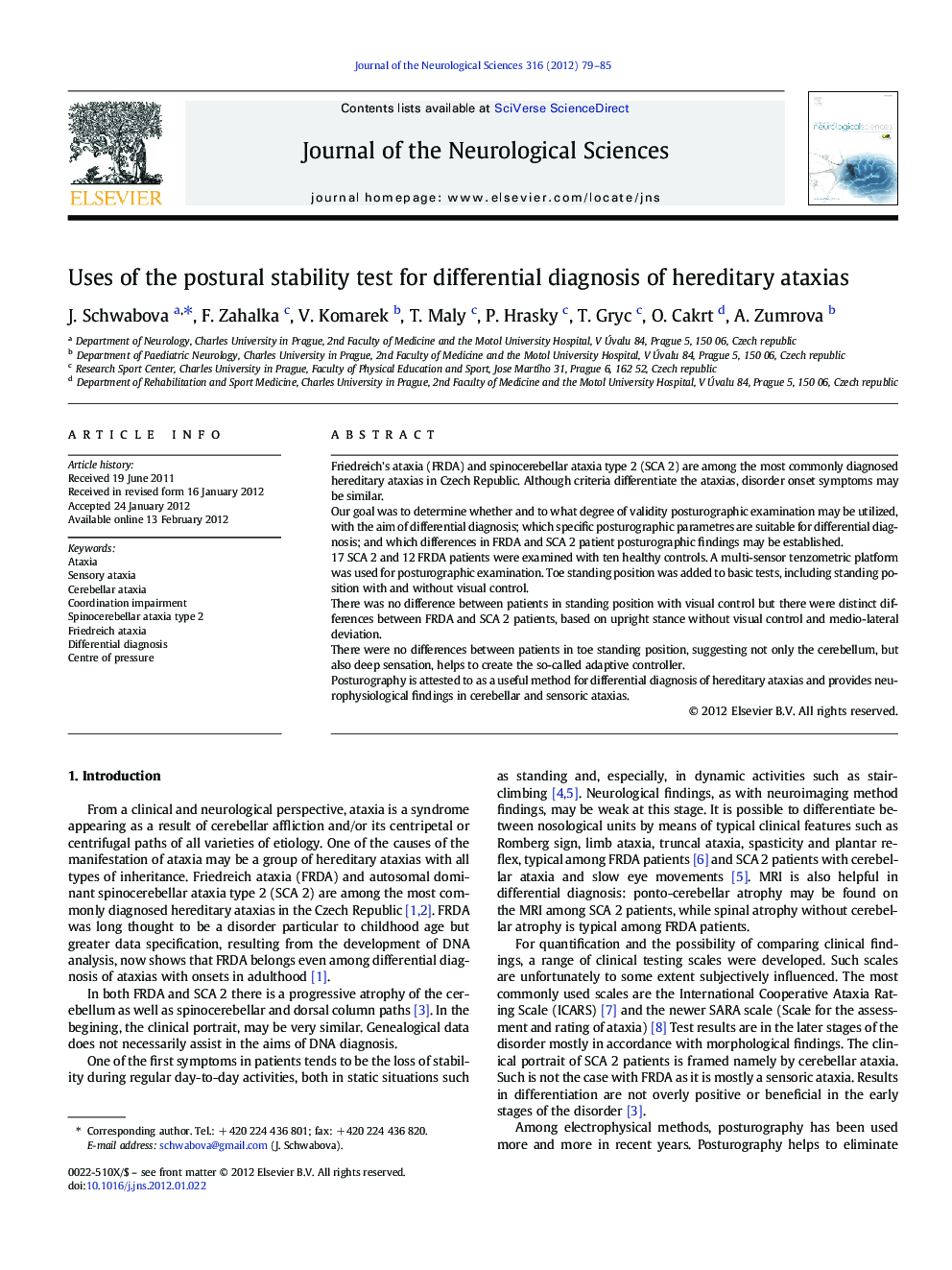 Uses of the postural stability test for differential diagnosis of hereditary ataxias