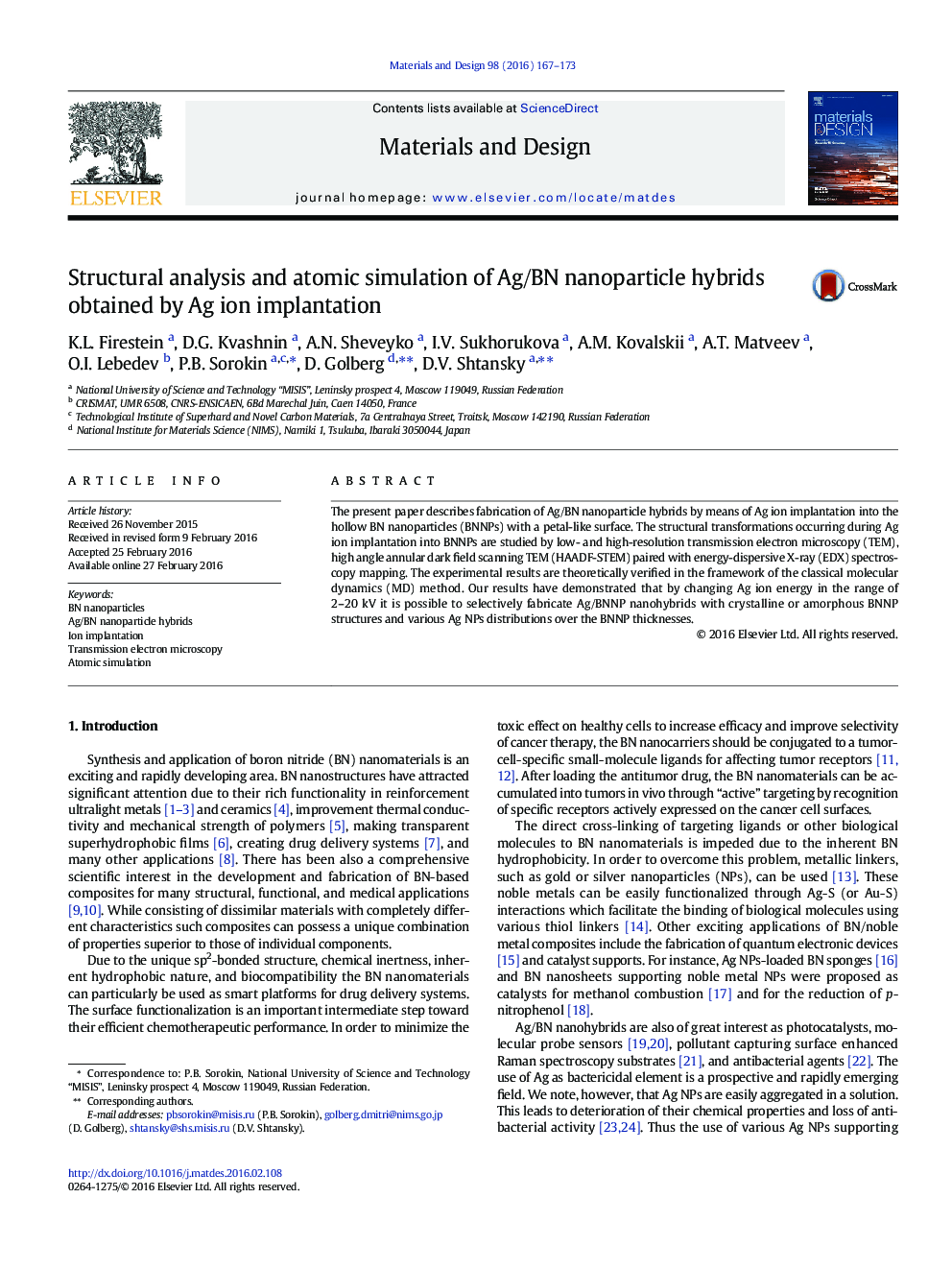 Structural analysis and atomic simulation of Ag/BN nanoparticle hybrids obtained by Ag ion implantation