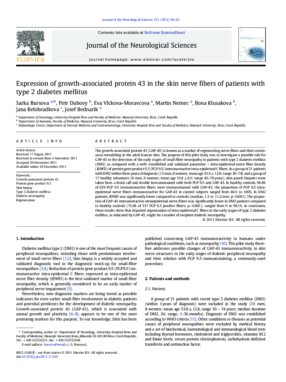 Expression of growth-associated protein 43 in the skin nerve fibers of patients with type 2 diabetes mellitus