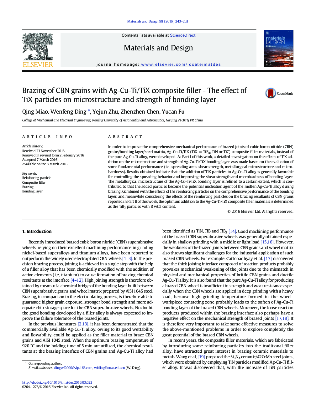 Brazing of CBN grains with Ag-Cu-Ti/TiX composite filler - The effect of TiX particles on microstructure and strength of bonding layer