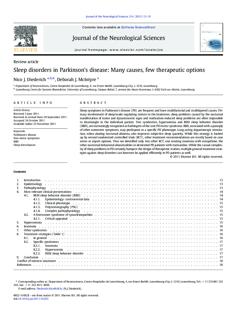 Sleep disorders in Parkinson's disease: Many causes, few therapeutic options