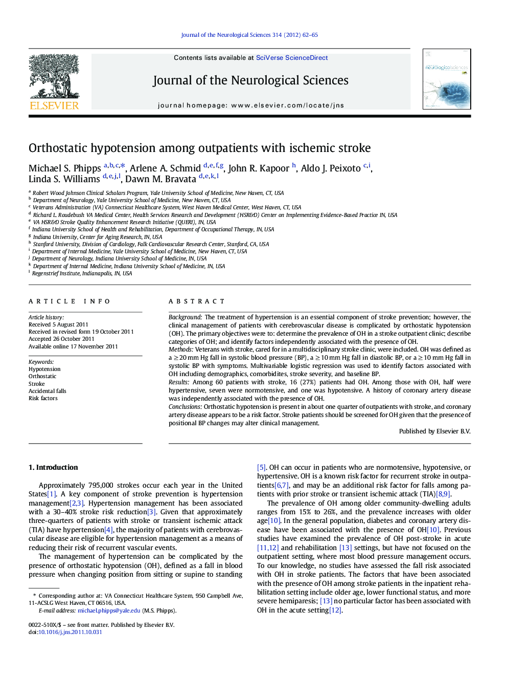 Orthostatic hypotension among outpatients with ischemic stroke