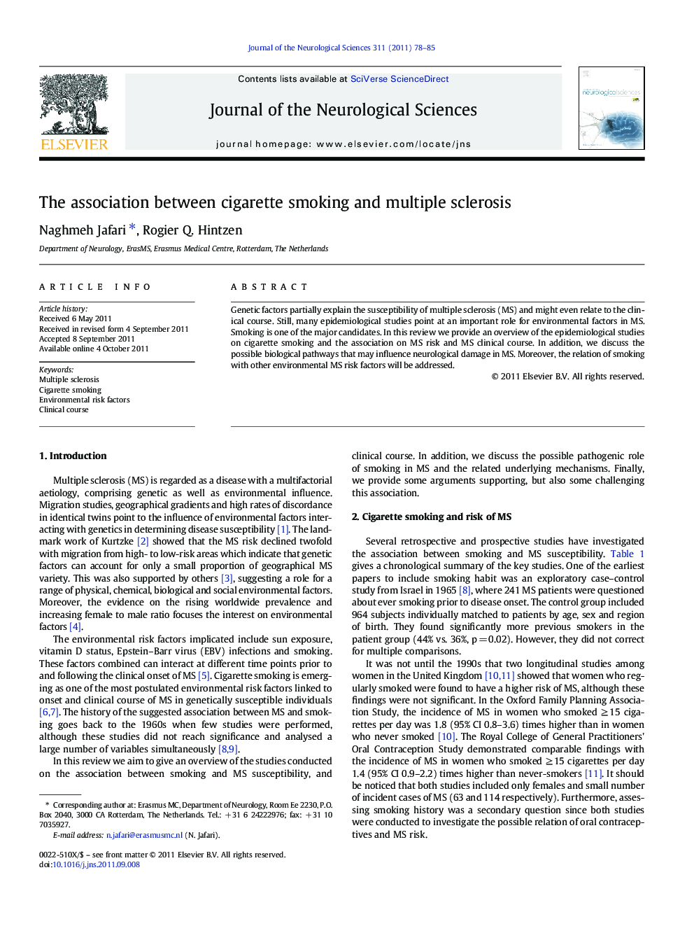 The association between cigarette smoking and multiple sclerosis