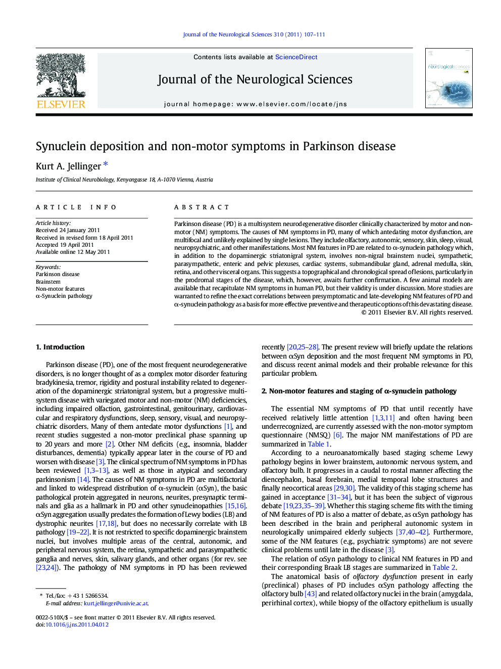 Synuclein deposition and non-motor symptoms in Parkinson disease