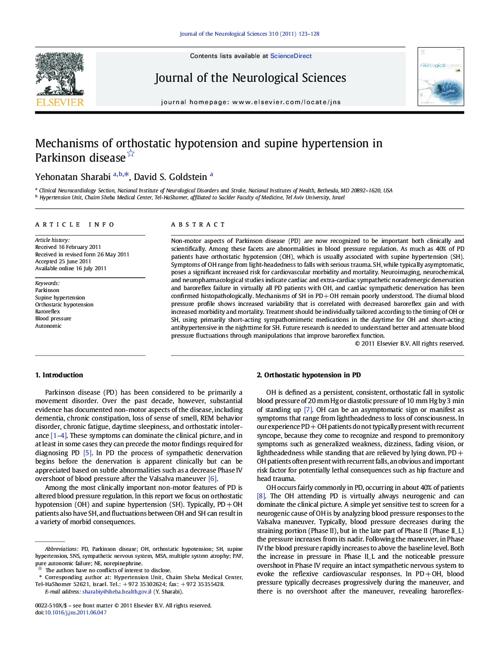 Mechanisms of orthostatic hypotension and supine hypertension in Parkinson disease