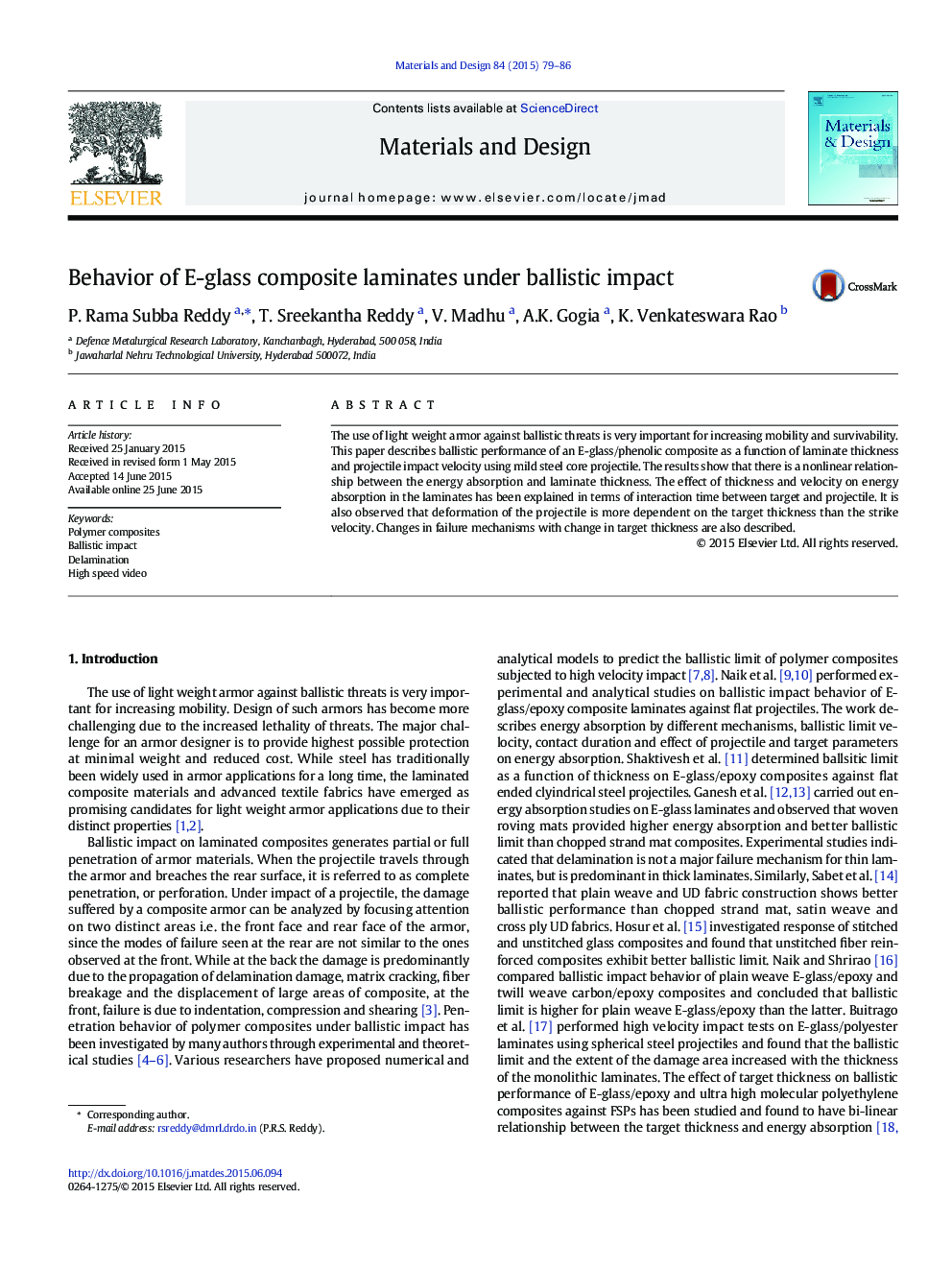 Behavior of E-glass composite laminates under ballistic impact