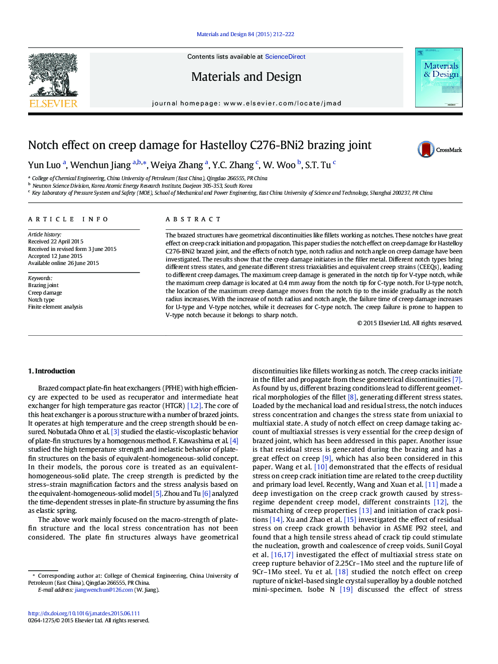 Notch effect on creep damage for Hastelloy C276-BNi2 brazing joint