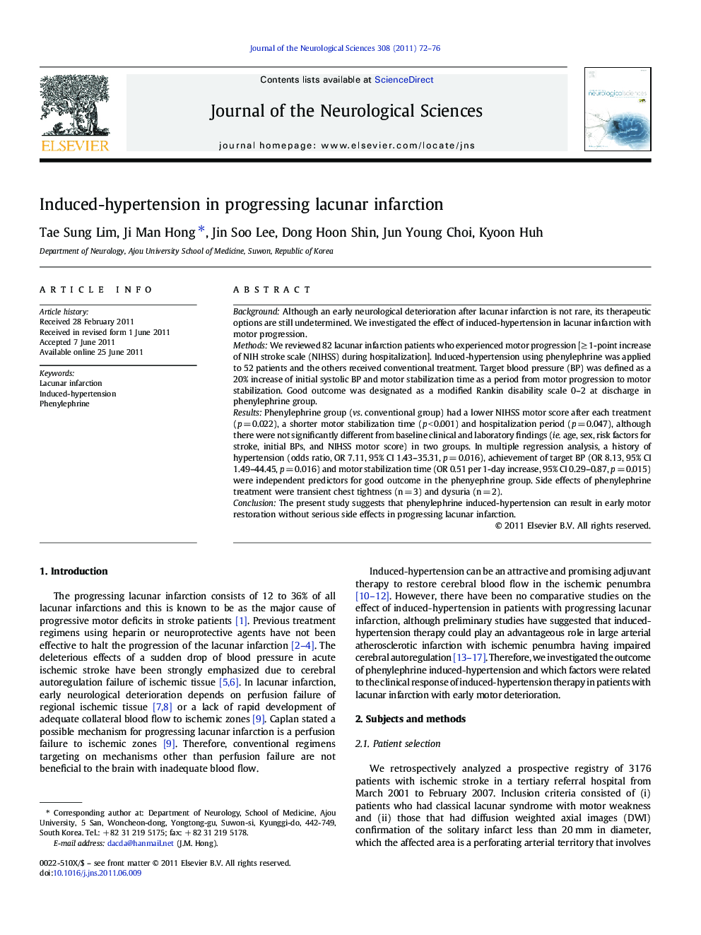 Induced-hypertension in progressing lacunar infarction