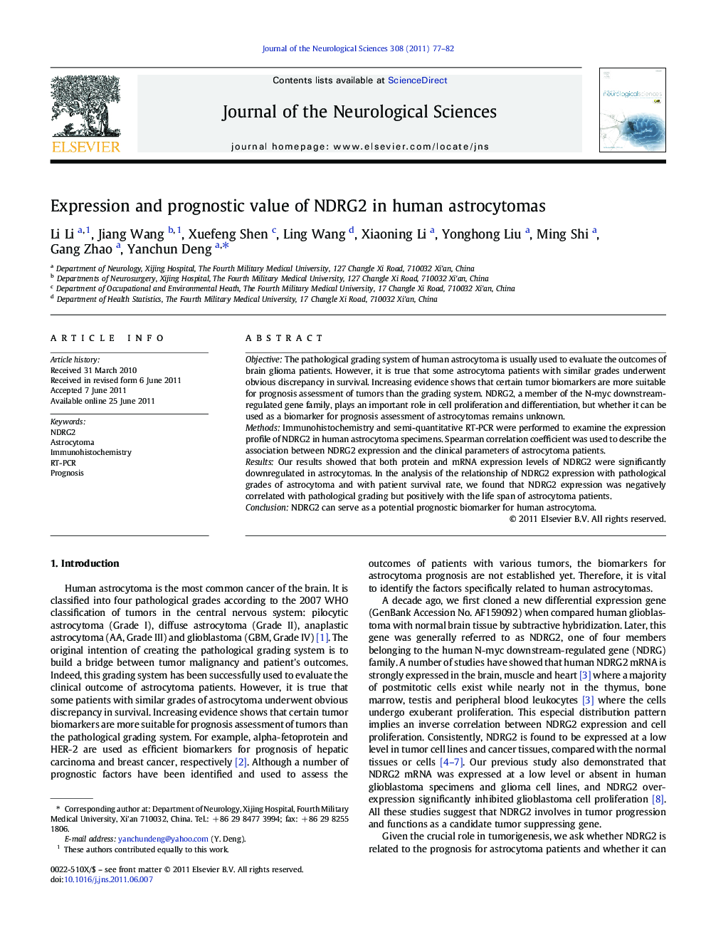 Expression and prognostic value of NDRG2 in human astrocytomas