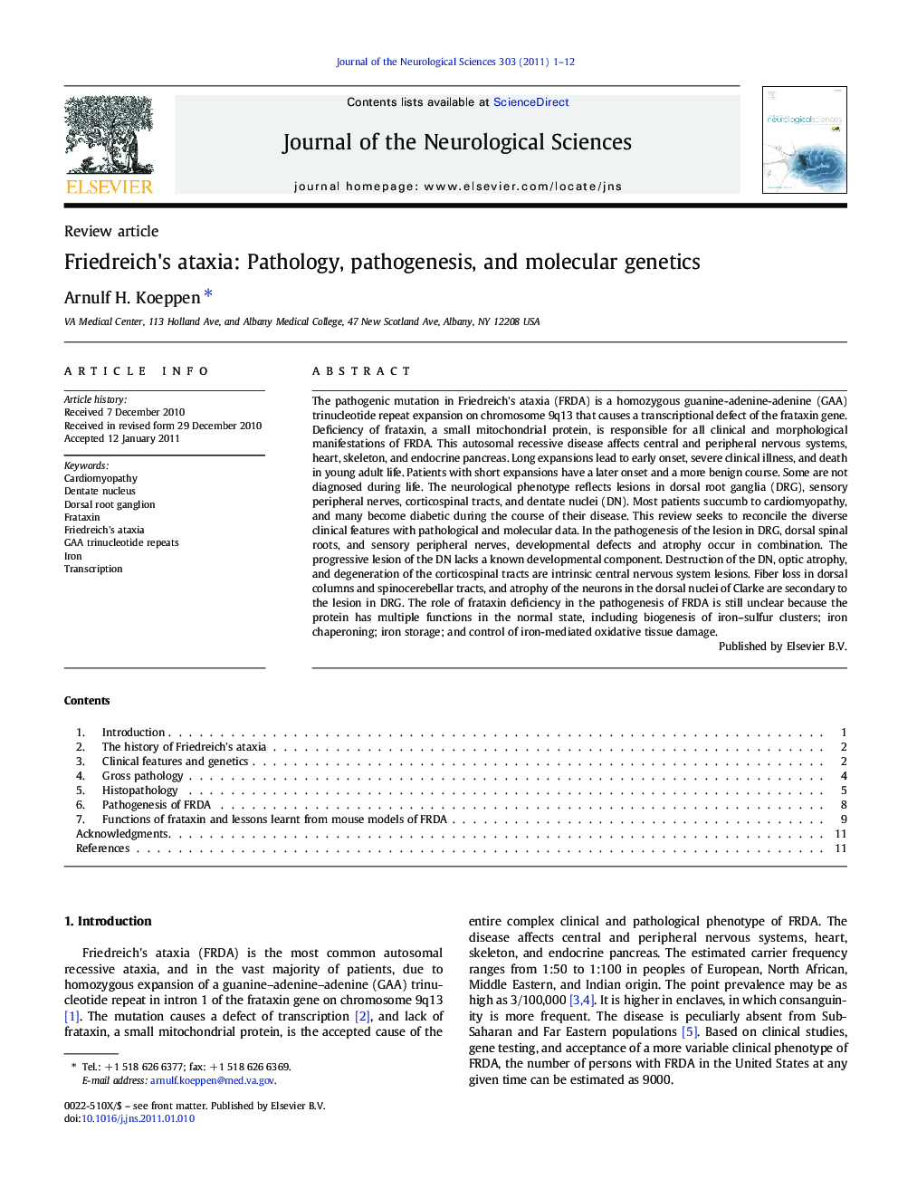 Friedreich's ataxia: Pathology, pathogenesis, and molecular genetics