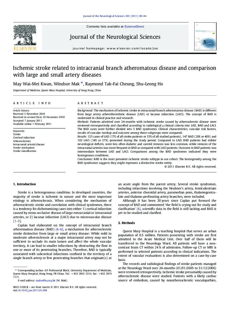 Ischemic stroke related to intracranial branch atheromatous disease and comparison with large and small artery diseases