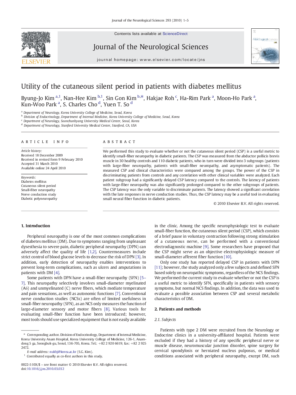 Utility of the cutaneous silent period in patients with diabetes mellitus