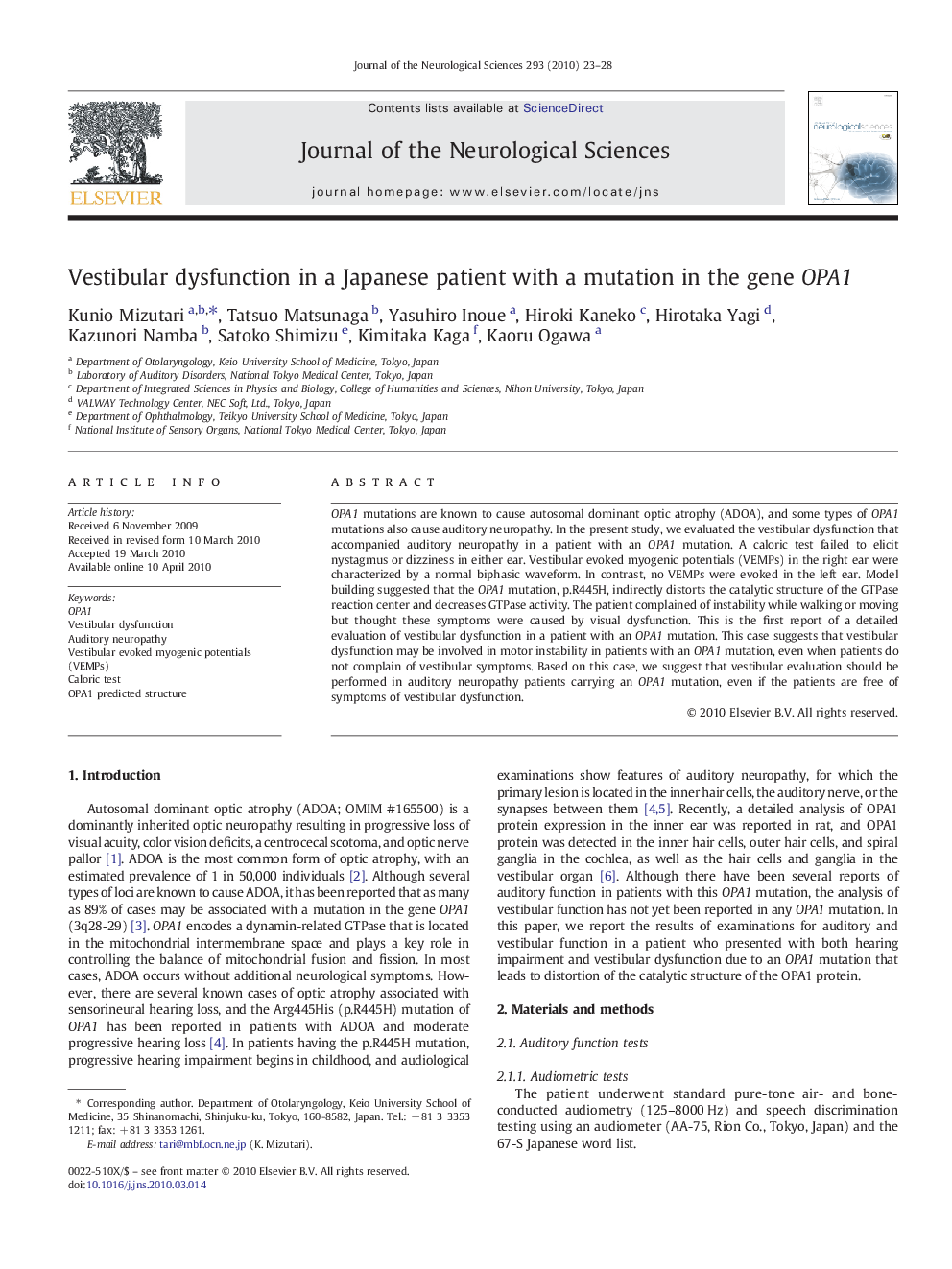 Vestibular dysfunction in a Japanese patient with a mutation in the gene OPA1