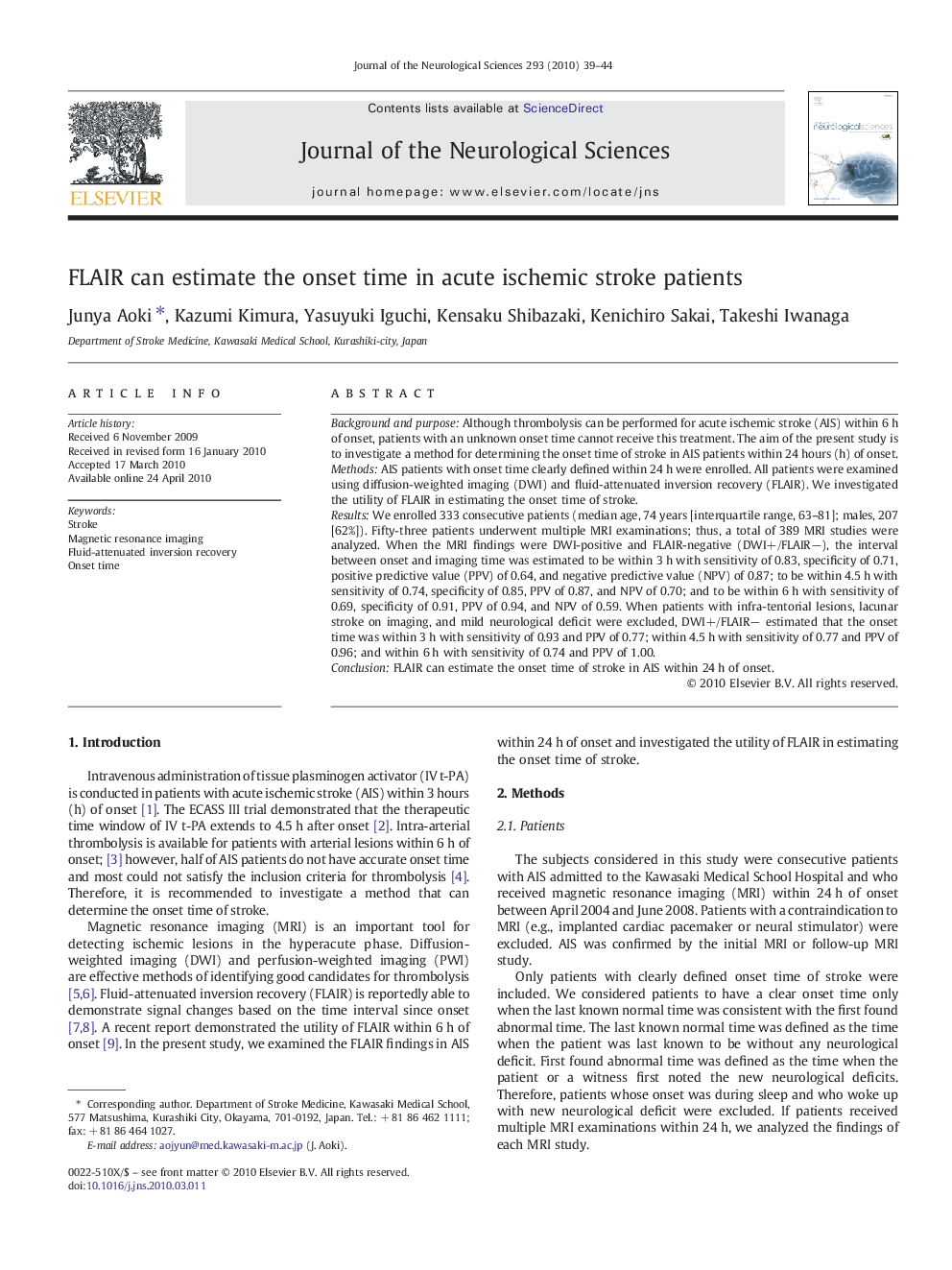 FLAIR can estimate the onset time in acute ischemic stroke patients