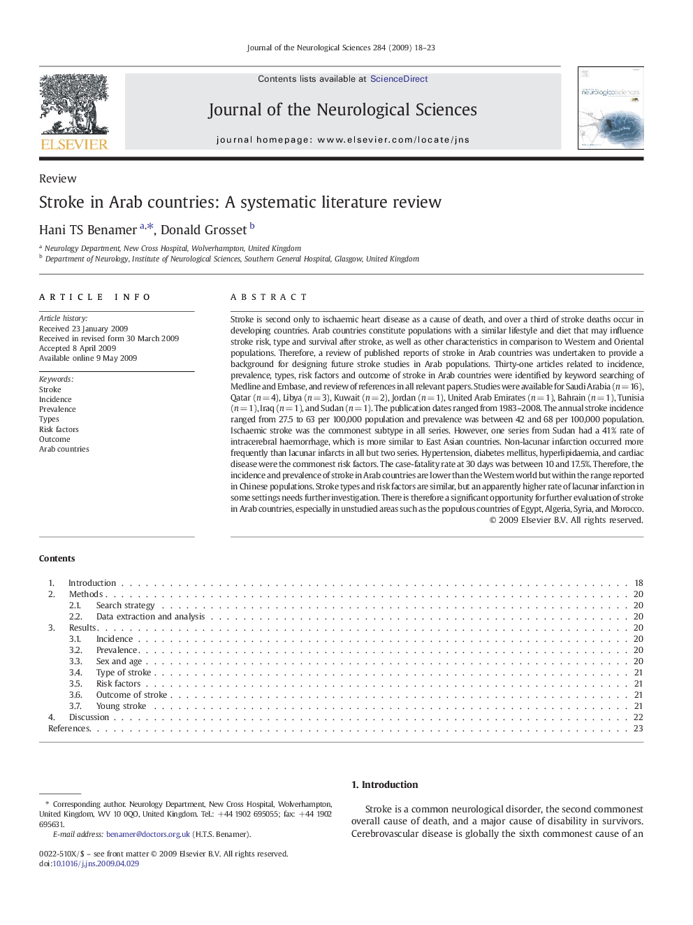 Stroke in Arab countries: A systematic literature review