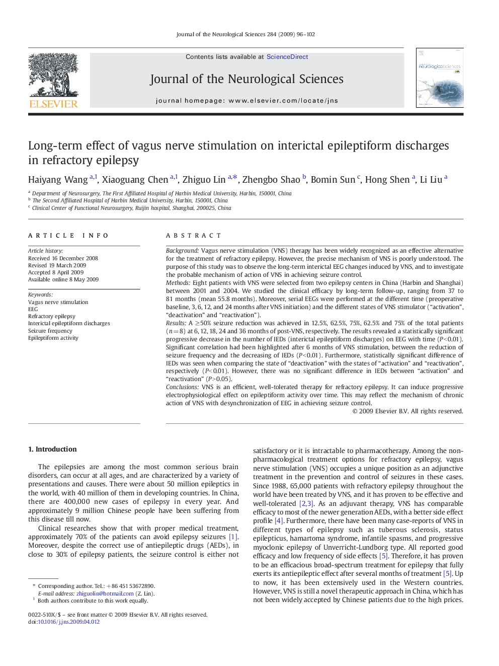 Long-term effect of vagus nerve stimulation on interictal epileptiform discharges in refractory epilepsy