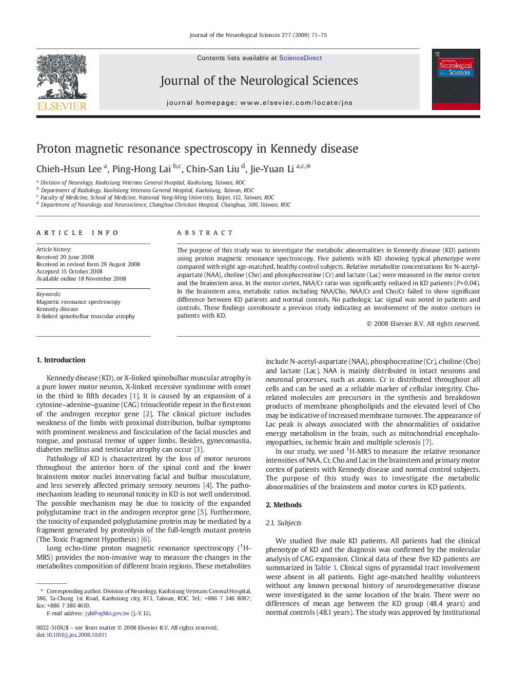 Proton magnetic resonance spectroscopy in Kennedy disease