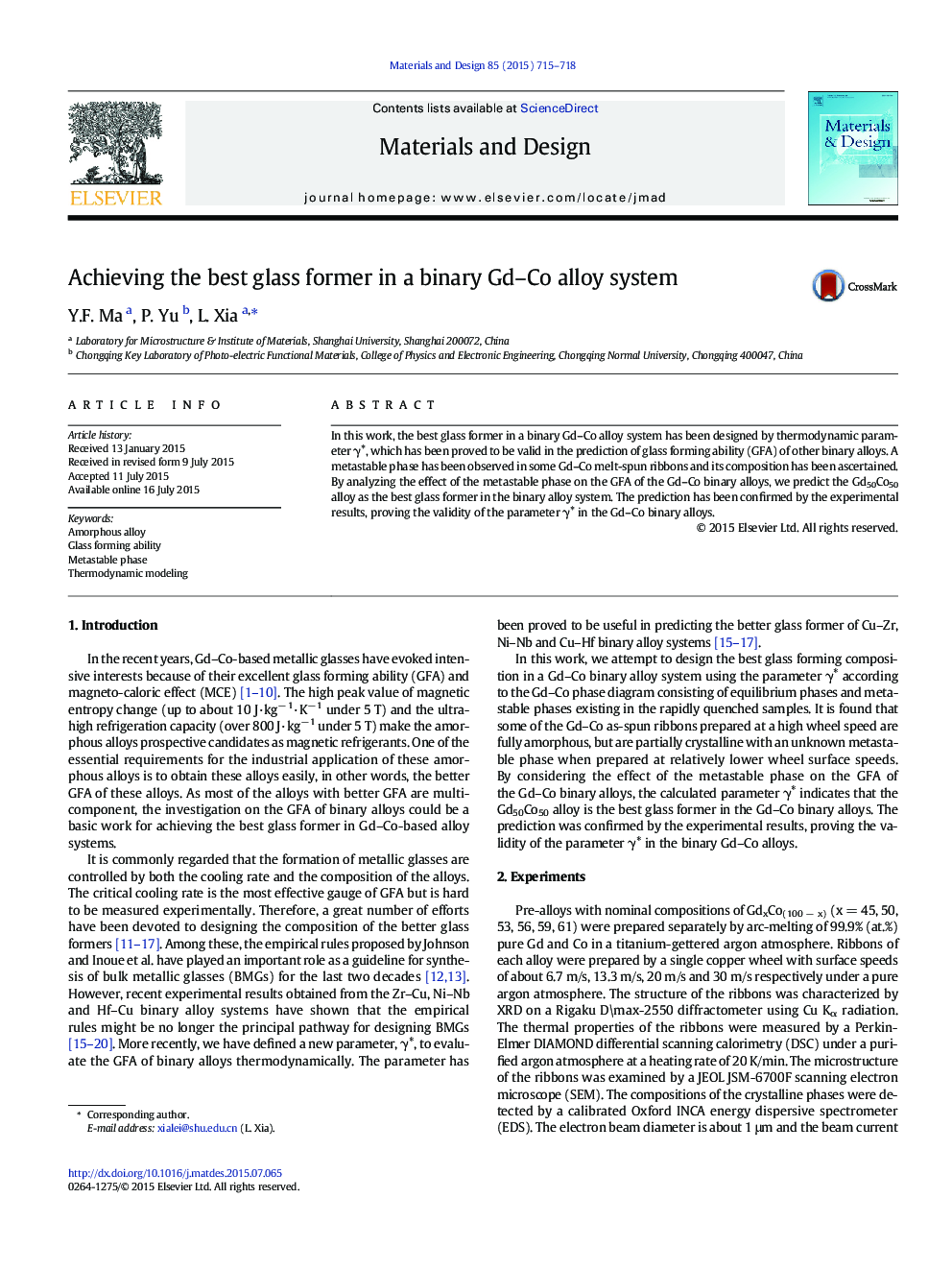 Achieving the best glass former in a binary Gd–Co alloy system