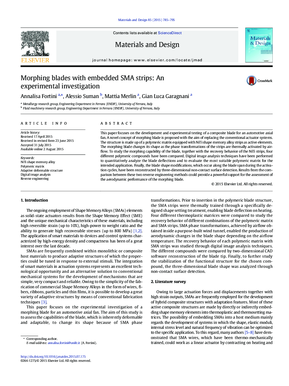 Morphing blades with embedded SMA strips: An experimental investigation