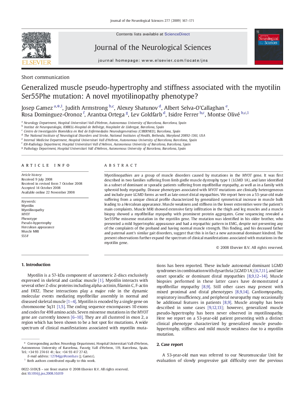 Generalized muscle pseudo-hypertrophy and stiffness associated with the myotilin Ser55Phe mutation: A novel myotilinopathy phenotype?