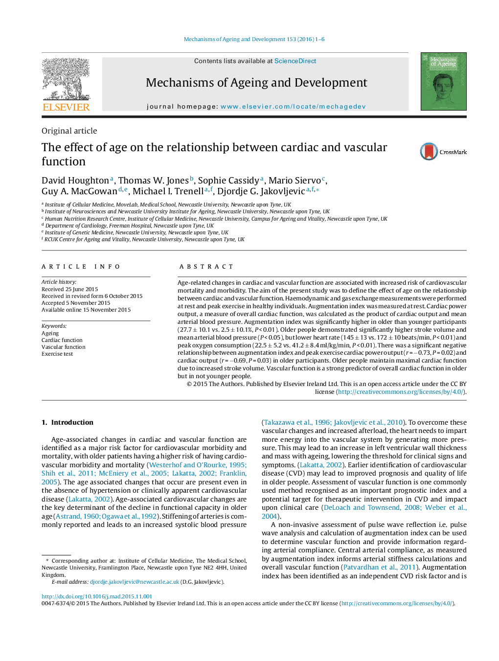 The effect of age on the relationship between cardiac and vascular function