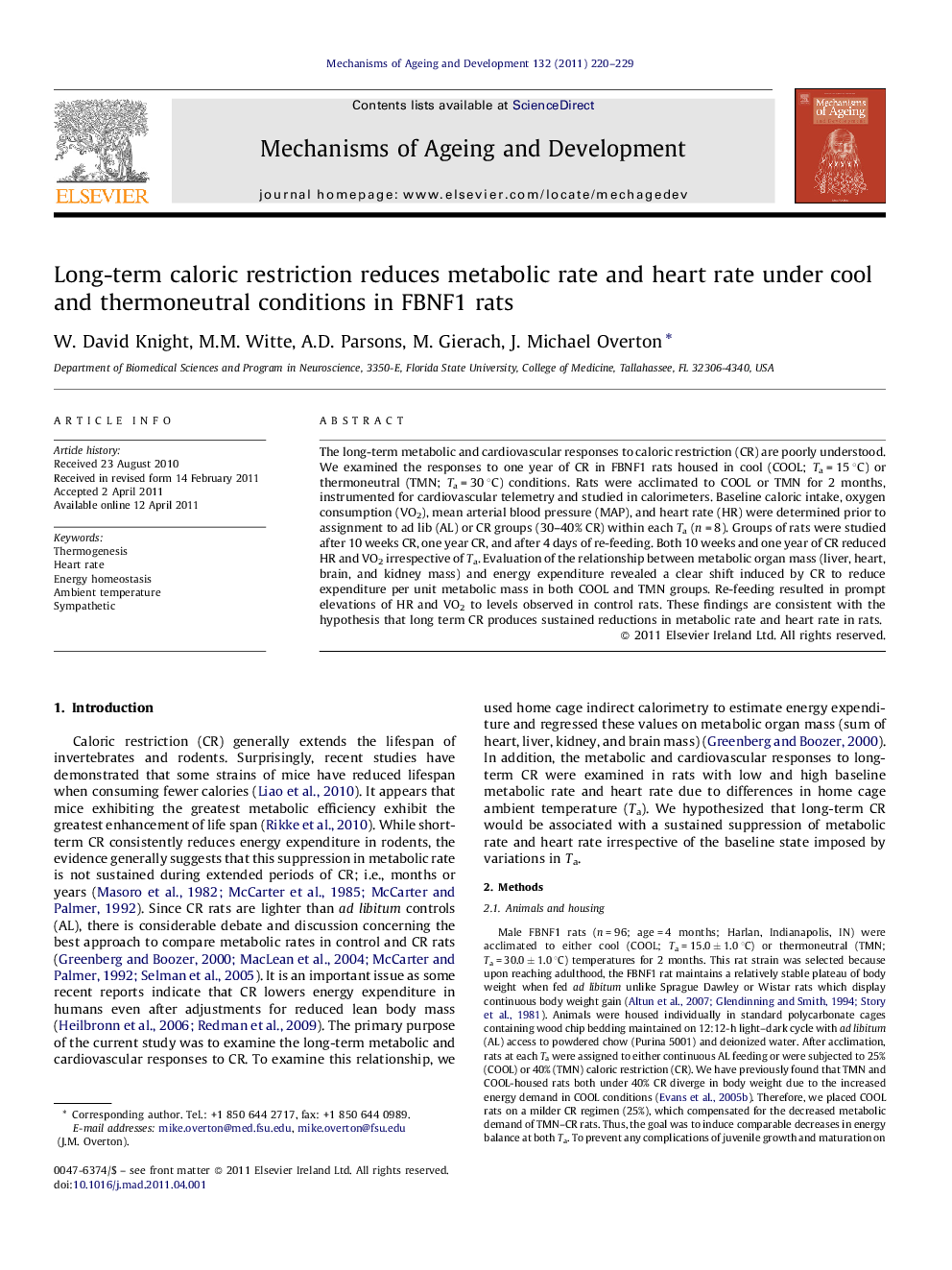 Long-term caloric restriction reduces metabolic rate and heart rate under cool and thermoneutral conditions in FBNF1 rats