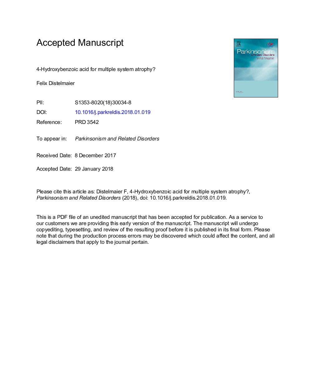 4-Hydroxybenzoic acid for multiple system atrophy?