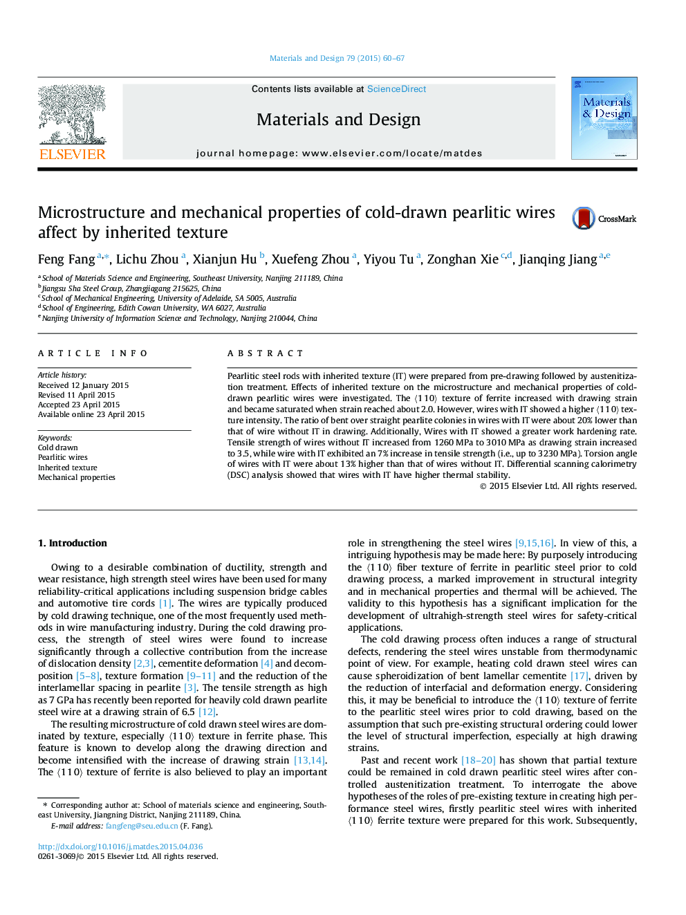 Microstructure and mechanical properties of cold-drawn pearlitic wires affect by inherited texture